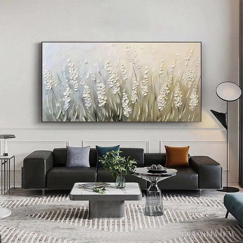ARTOVITAS Whispering Fields – Textured White Floral Painting, 3D Flower , Panoramic Canvas, Serene Decor - image 6