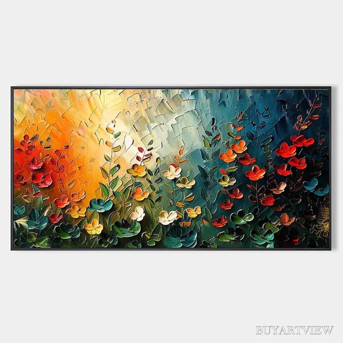 ARTOVITAS Wildflower Meadow – Textured Abstract Floral Painting, Colorful Wildflower , Panoramic Canvas, Modern Decor - image 1