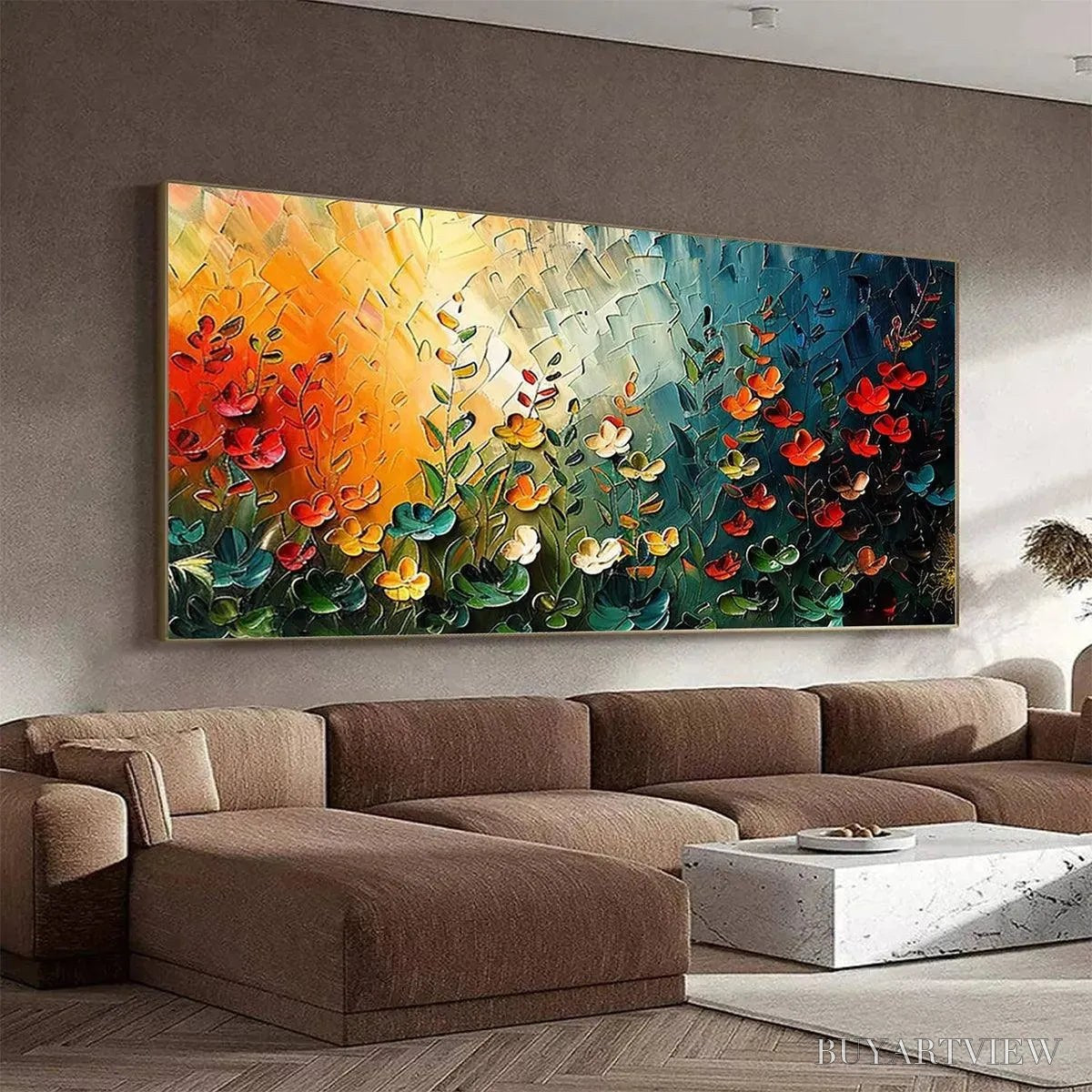 ARTOVITAS Wildflower Meadow – Textured Abstract Floral Painting, Colorful Wildflower , Panoramic Canvas, Modern Decor - image 2