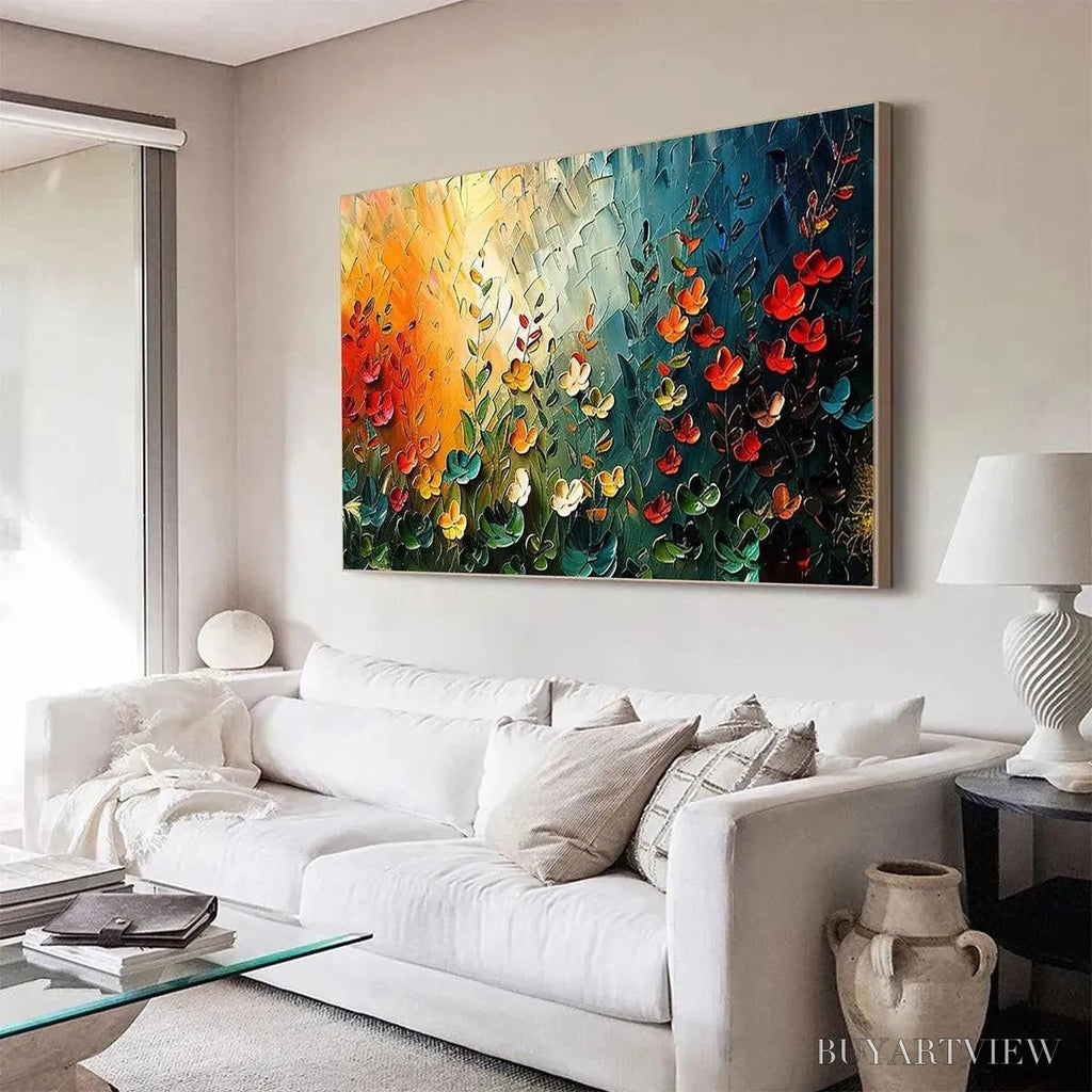 ARTOVITAS Wildflower Meadow – Textured Abstract Floral Painting, Colorful Wildflower , Panoramic Canvas, Modern Decor - image 4