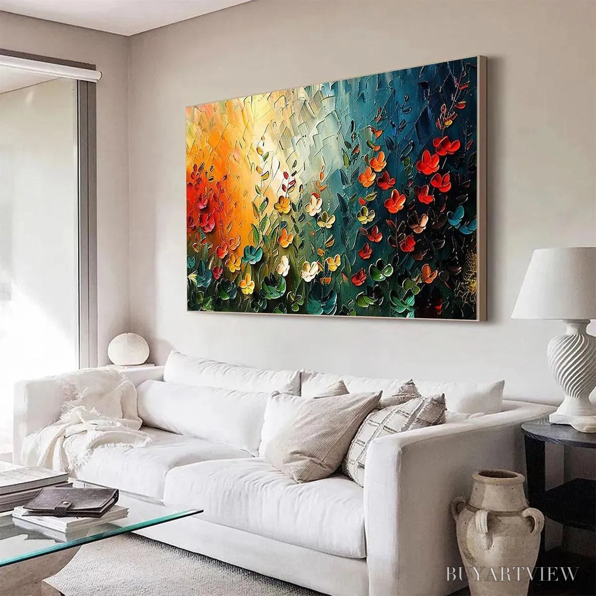 ARTOVITAS Wildflower Meadow – Textured Abstract Floral Painting, Colorful Wildflower , Panoramic Canvas, Modern Decor - image 4