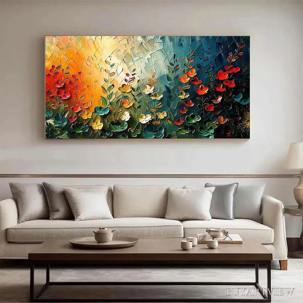 ARTOVITAS Wildflower Meadow – Textured Abstract Floral Painting, Colorful Wildflower , Panoramic Canvas, Modern Decor - image 5