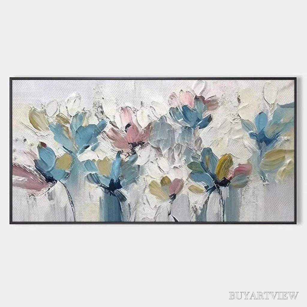 ARTOVITAS Pastel Dream – Textured Floral Painting, Pastel Flower , Panoramic Canvas, Impressionist Decor - image 1