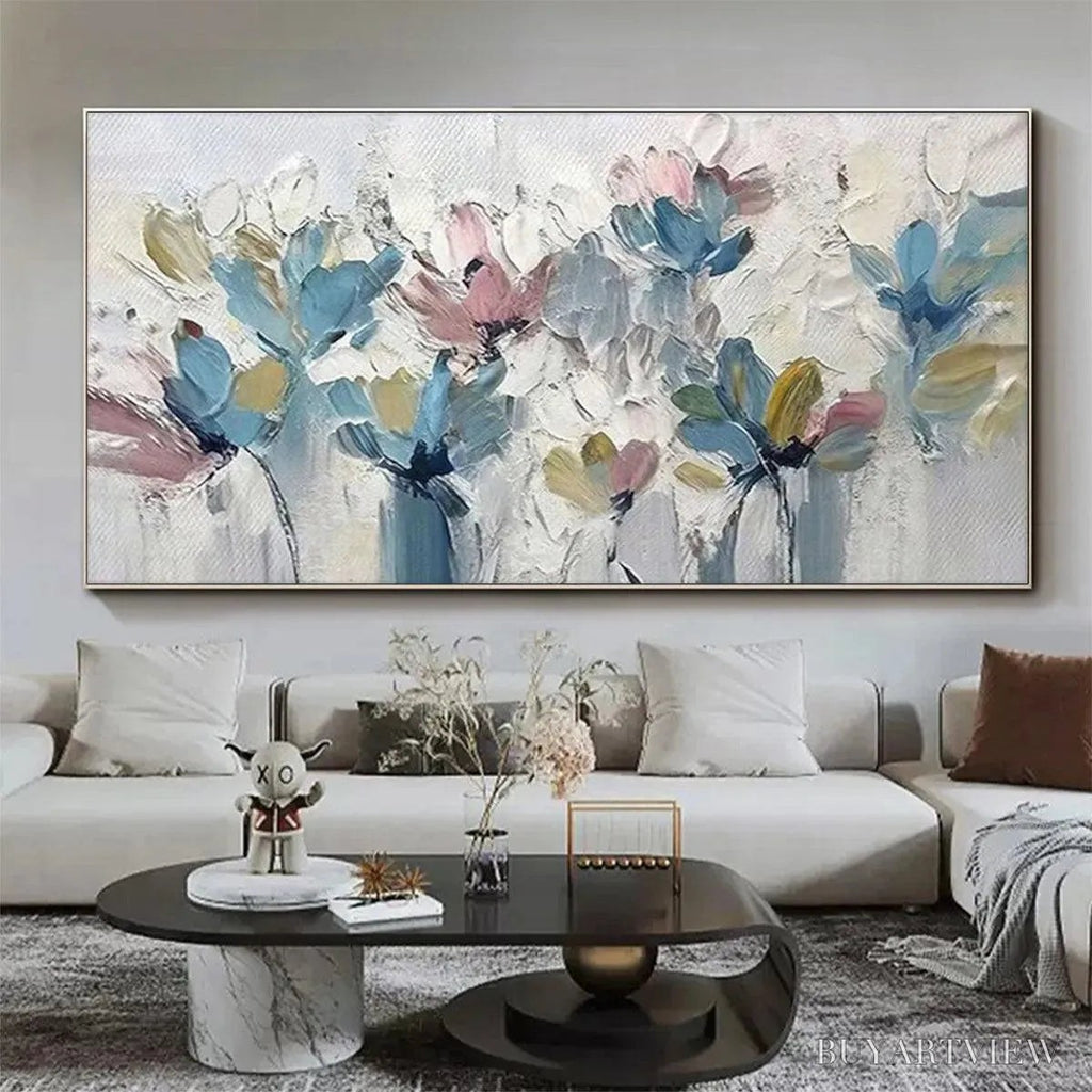 ARTOVITAS Pastel Dream – Textured Floral Painting, Pastel Flower , Panoramic Canvas, Impressionist Decor - image 2