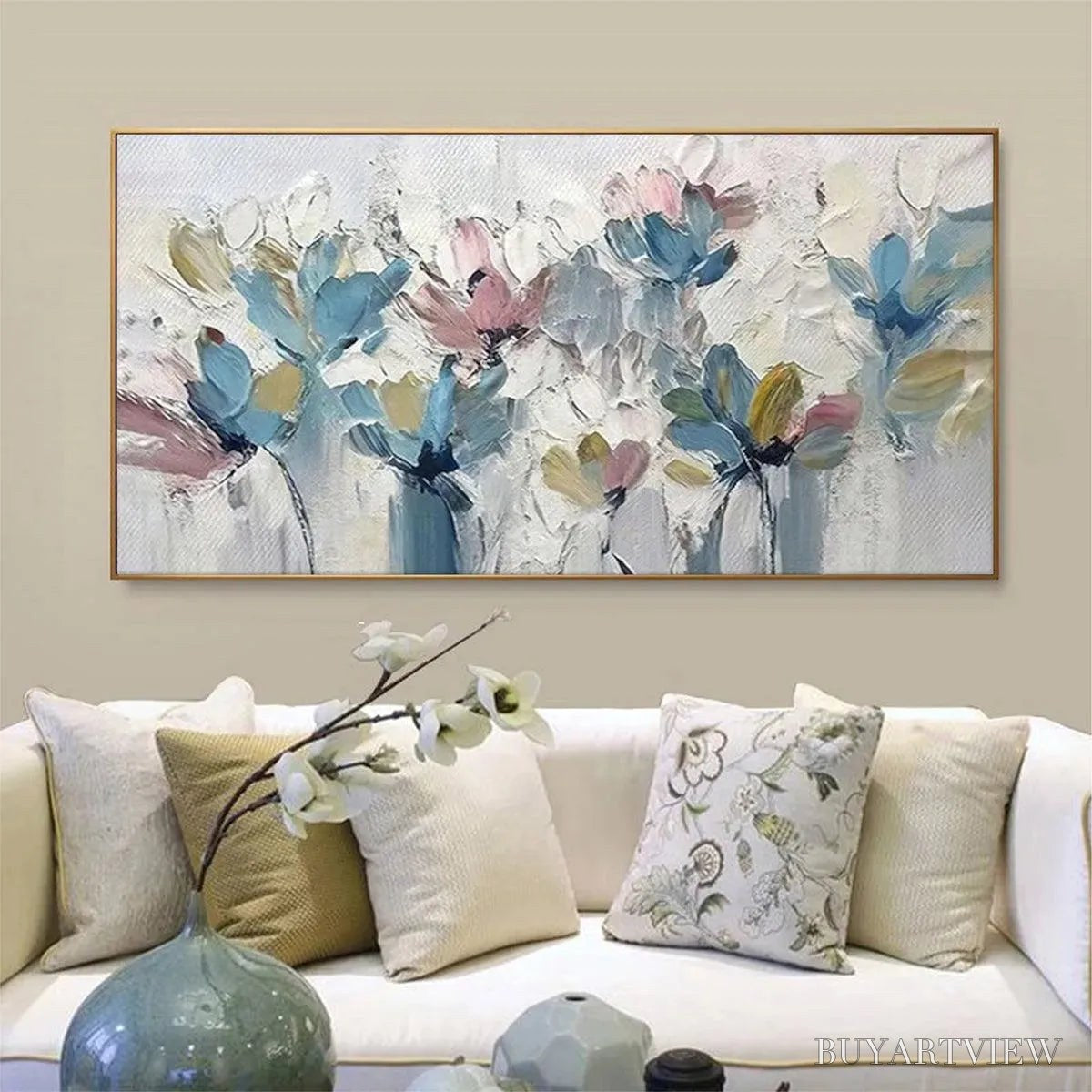 ARTOVITAS Pastel Dream – Textured Floral Painting, Pastel Flower , Panoramic Canvas, Impressionist Decor - image 6