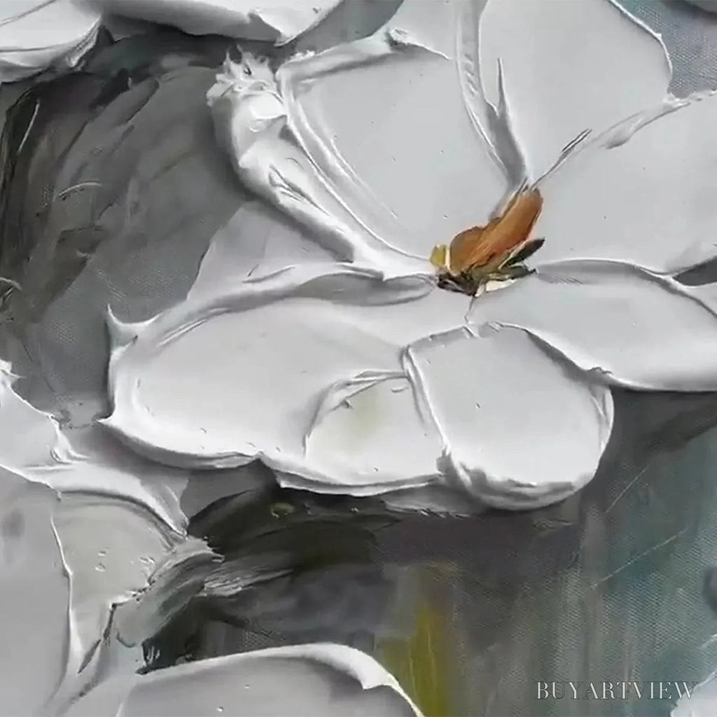 ARTOVITAS White Magnolia Blossoms – Textured Floral Painting, White Flower , Panoramic Canvas, Impressionist Decor - image 3