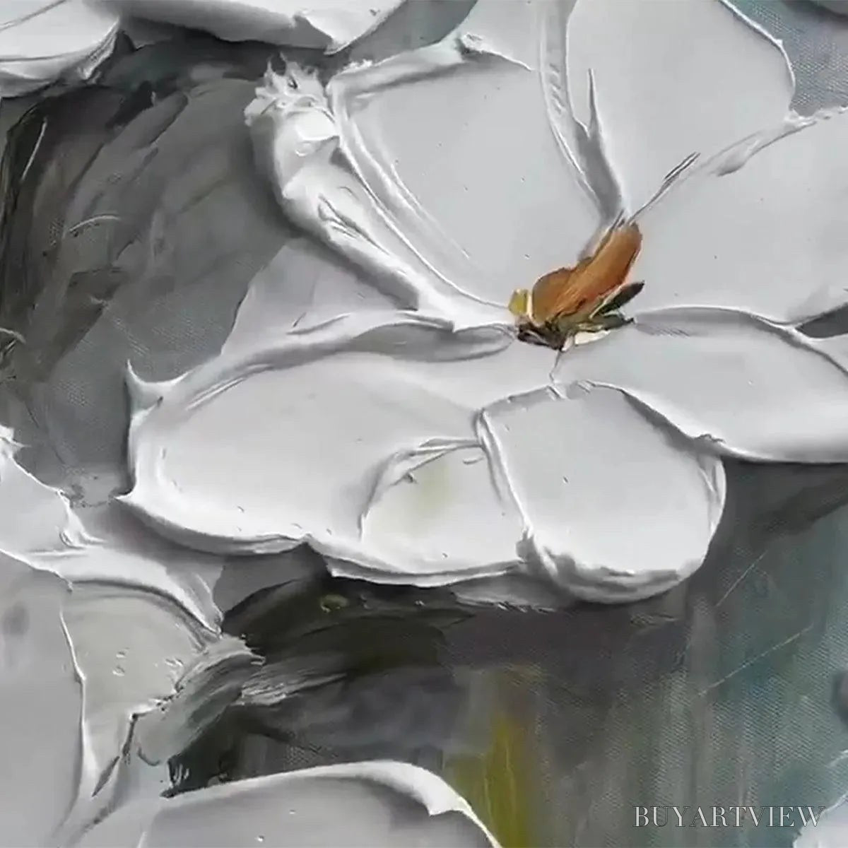 ARTOVITAS White Magnolia Blossoms – Textured Floral Painting, White Flower , Panoramic Canvas, Impressionist Decor - image 3