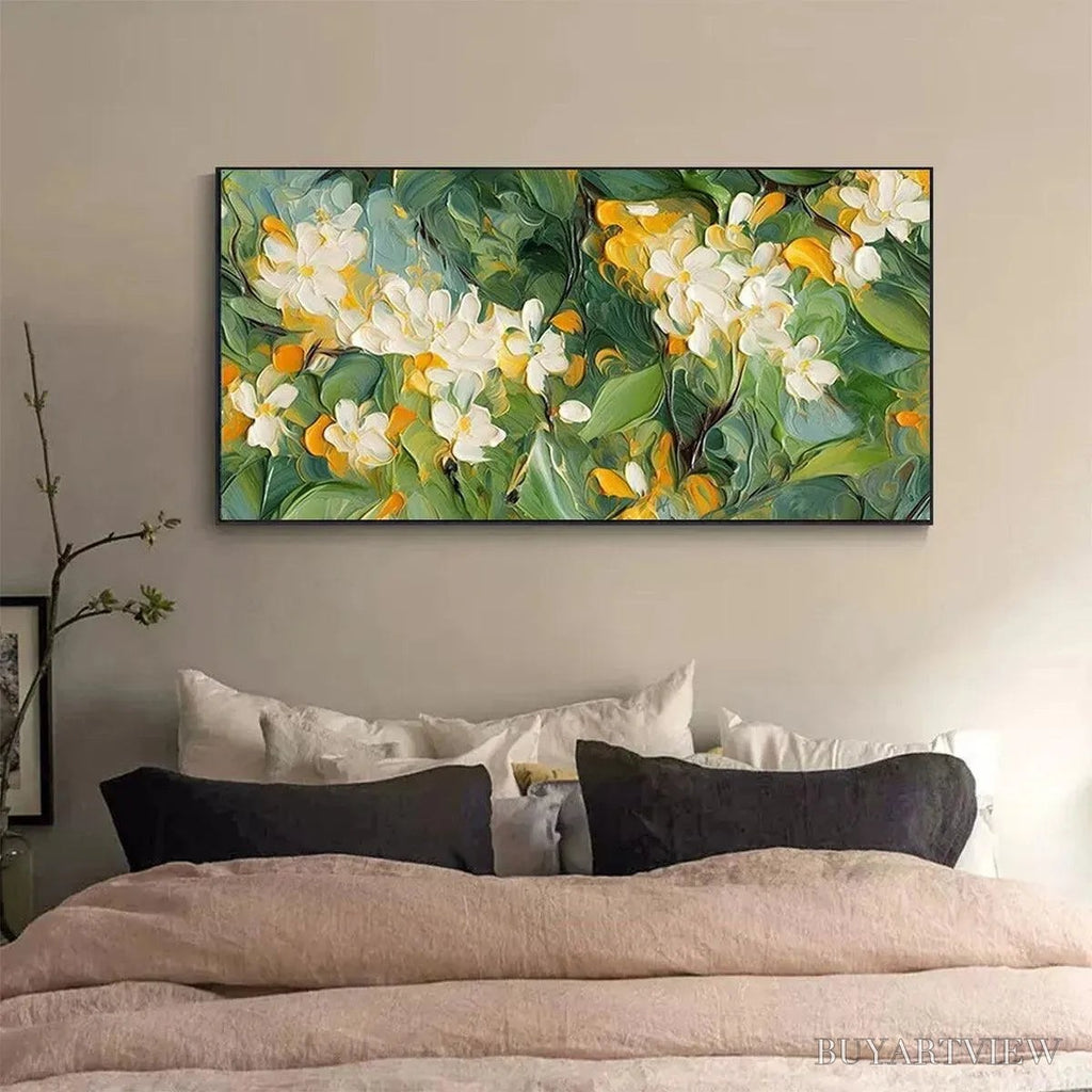 ARTOVITAS Orange Blossom – Textured Floral Painting, White Flowers , Panoramic Canvas, Impressionist Decor - image 2