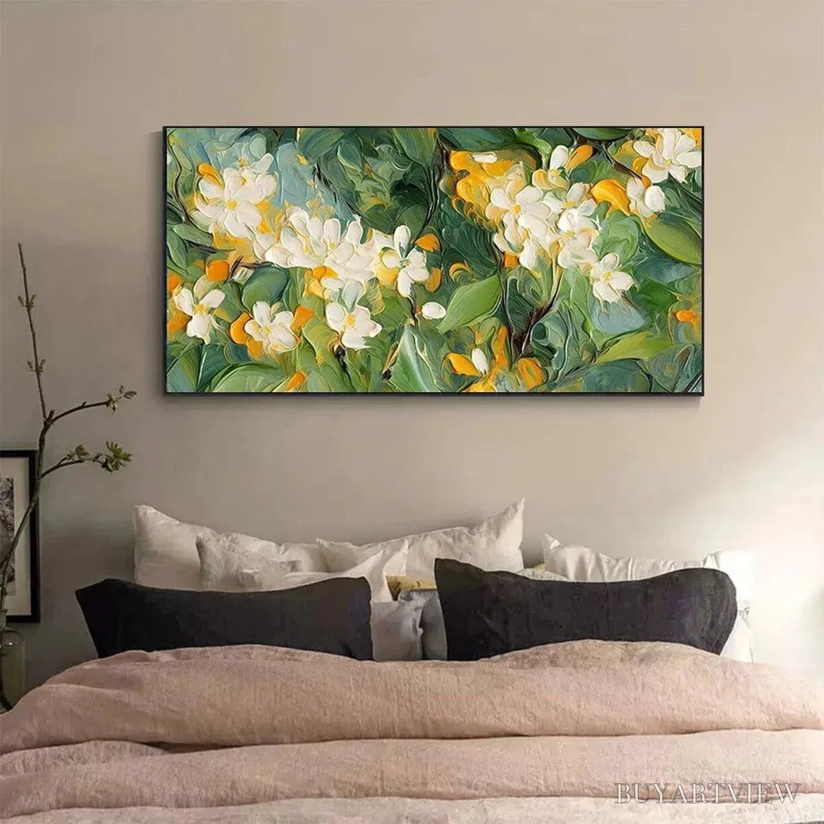 ARTOVITAS Orange Blossom – Textured Floral Painting, White Flowers , Panoramic Canvas, Impressionist Decor - image 2