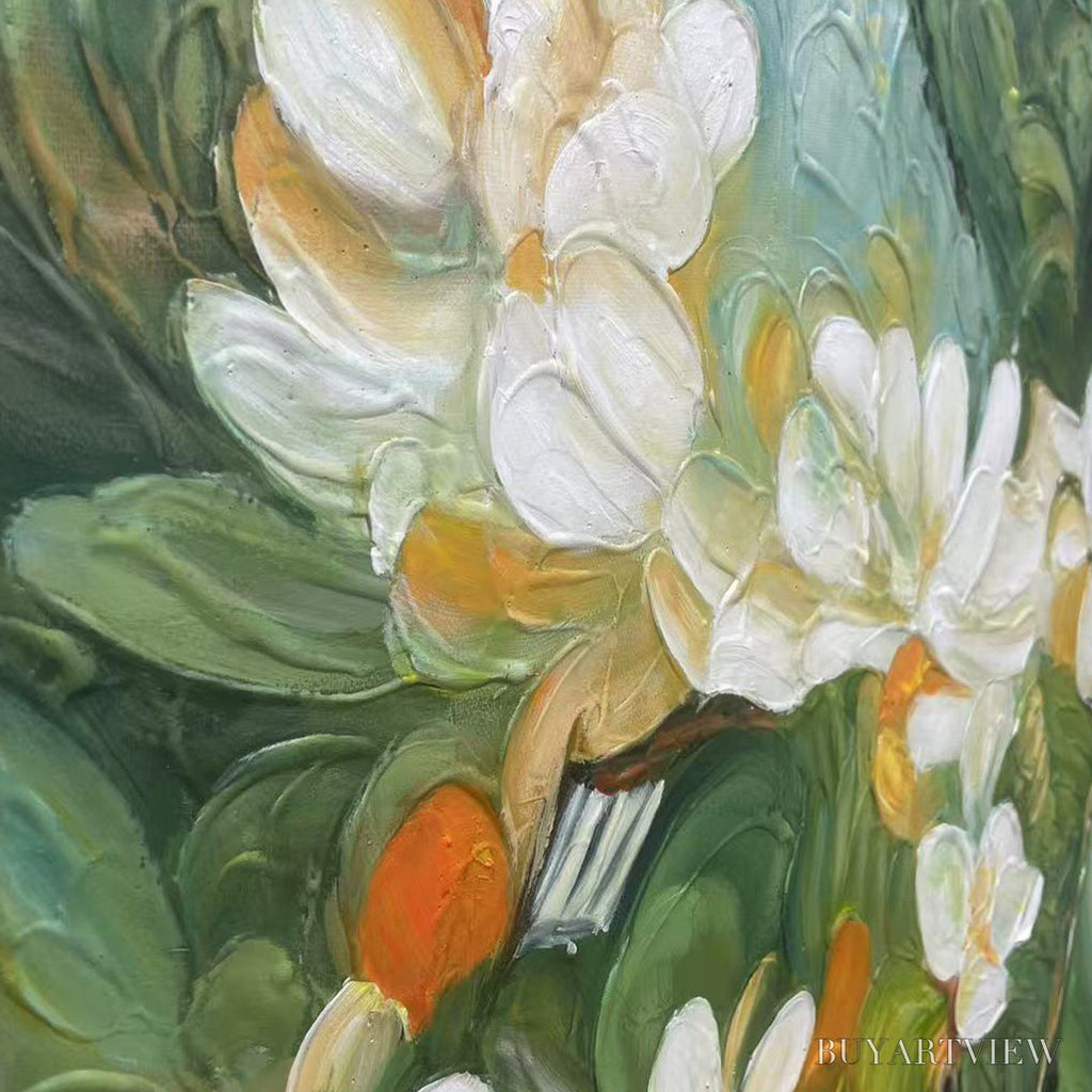 ARTOVITAS Orange Blossom – Textured Floral Painting, White Flowers , Panoramic Canvas, Impressionist Decor - image 5