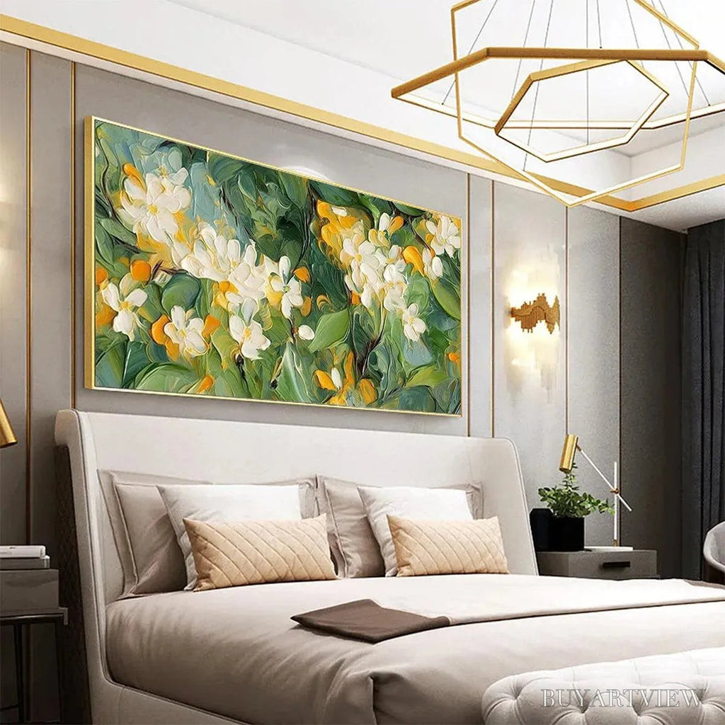 ARTOVITAS Orange Blossom – Textured Floral Painting, White Flowers , Panoramic Canvas, Impressionist Decor - image 6