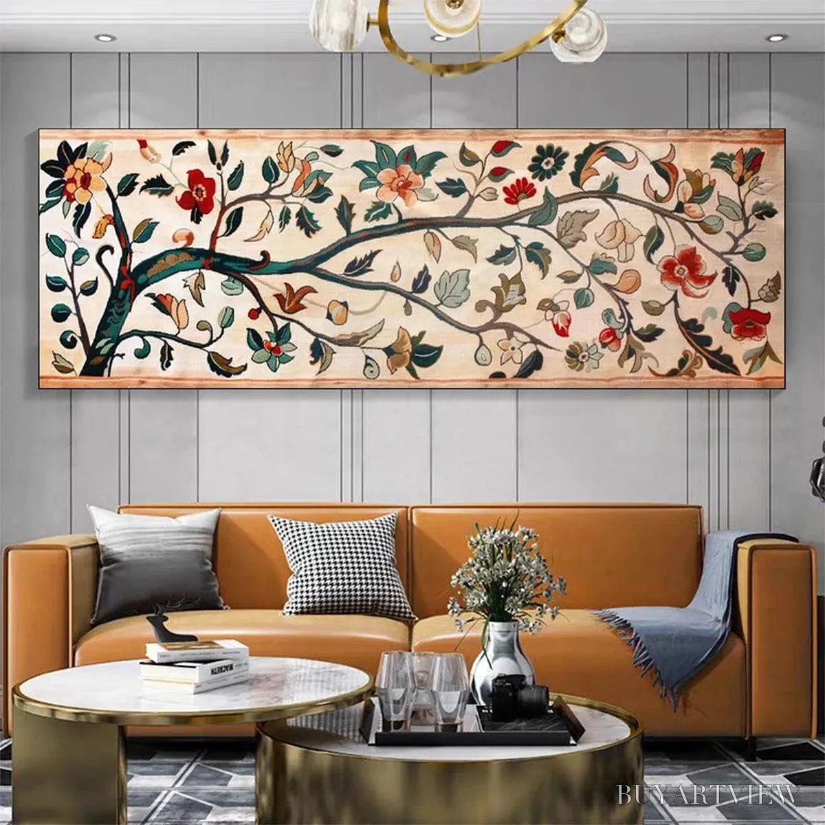 ARTOVITAS Flowering Branch Tapestry Panoramic – Floral Tapestry Painting, Panoramic - image 2