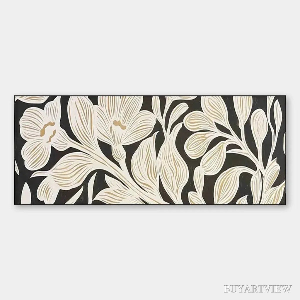 ARTOVITAS Golden Floral Panoramic – Floral Painting, Panoramic , Black and Gold Decor - image 1