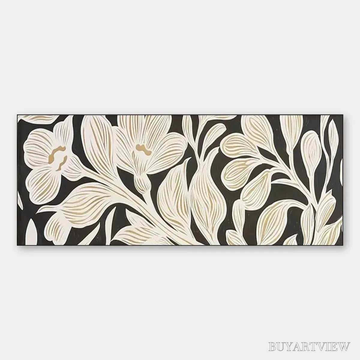 ARTOVITAS Golden Floral Panoramic – Floral Painting, Panoramic , Black and Gold Decor - image 1