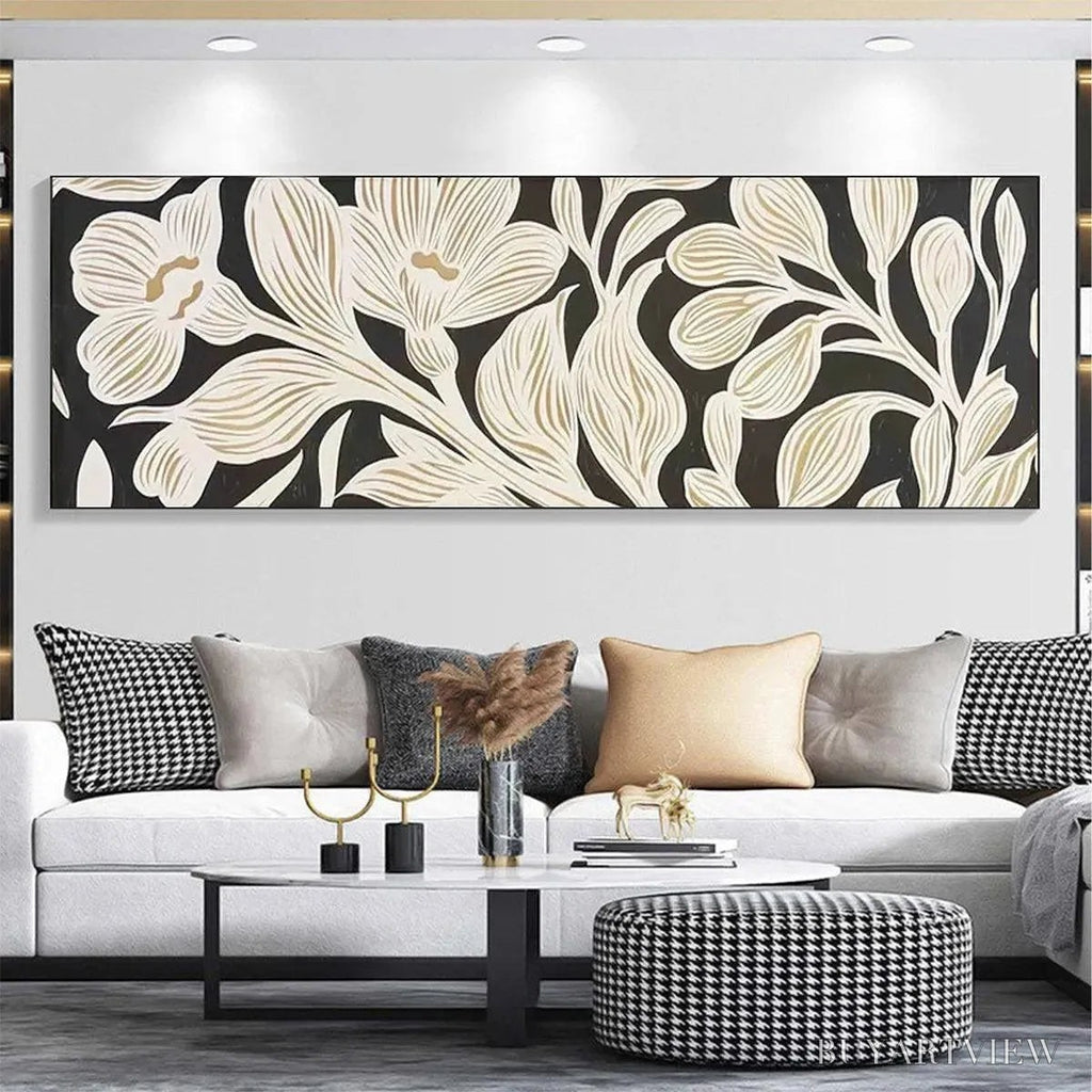 ARTOVITAS Golden Floral Panoramic – Floral Painting, Panoramic , Black and Gold Decor - image 2