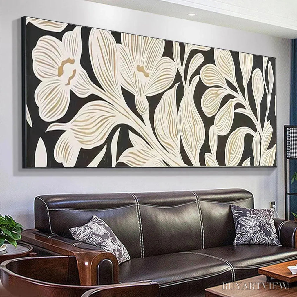 ARTOVITAS Golden Floral Panoramic – Floral Painting, Panoramic , Black and Gold Decor - image 4