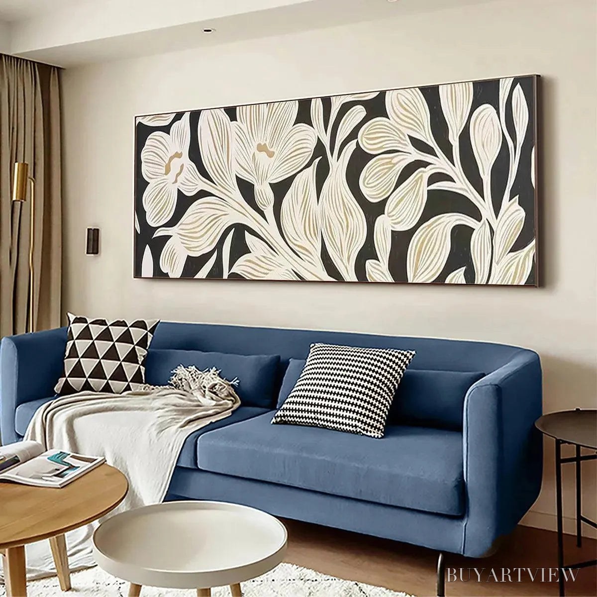 ARTOVITAS Golden Floral Panoramic – Floral Painting, Panoramic , Black and Gold Decor - image 5