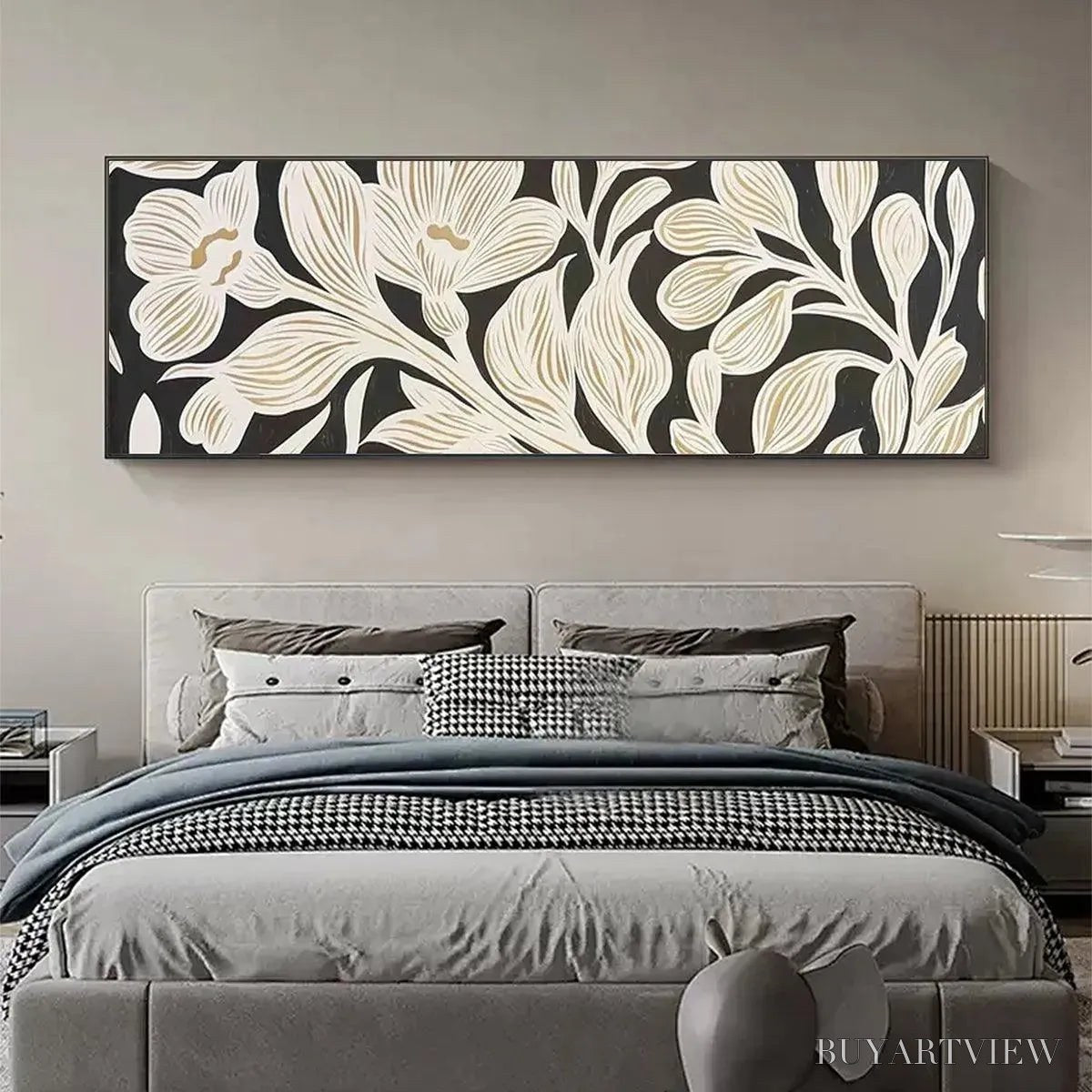 ARTOVITAS Golden Floral Panoramic – Floral Painting, Panoramic , Black and Gold Decor - image 6