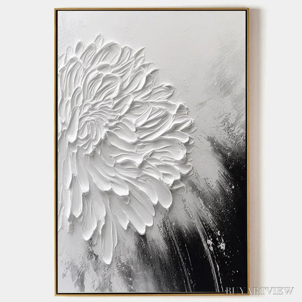 ARTOVITAS White Textured Bloom – 3D Floral Impasto Painting, Vertical - image 1