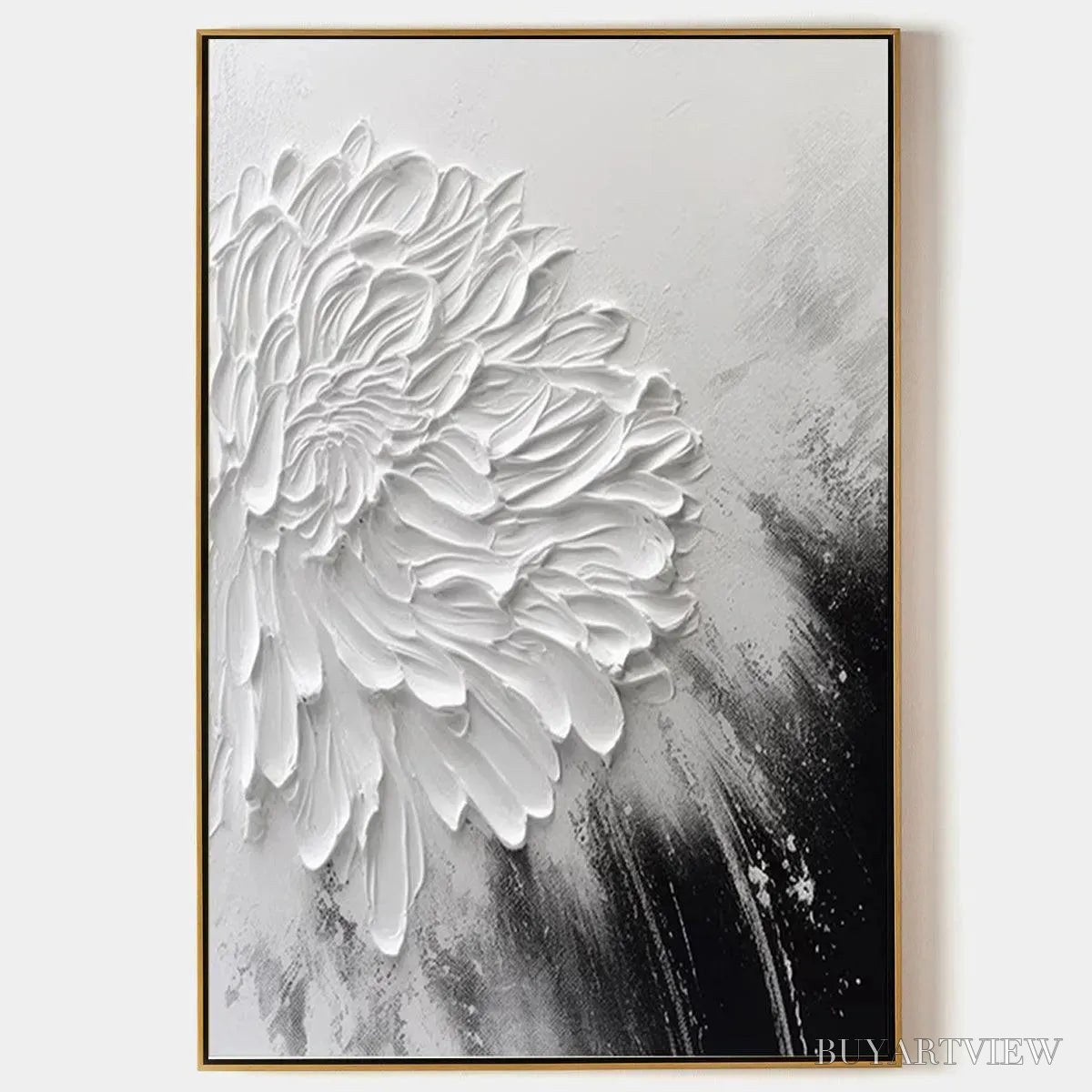 ARTOVITAS White Textured Bloom – 3D Floral Impasto Painting, Vertical - image 1