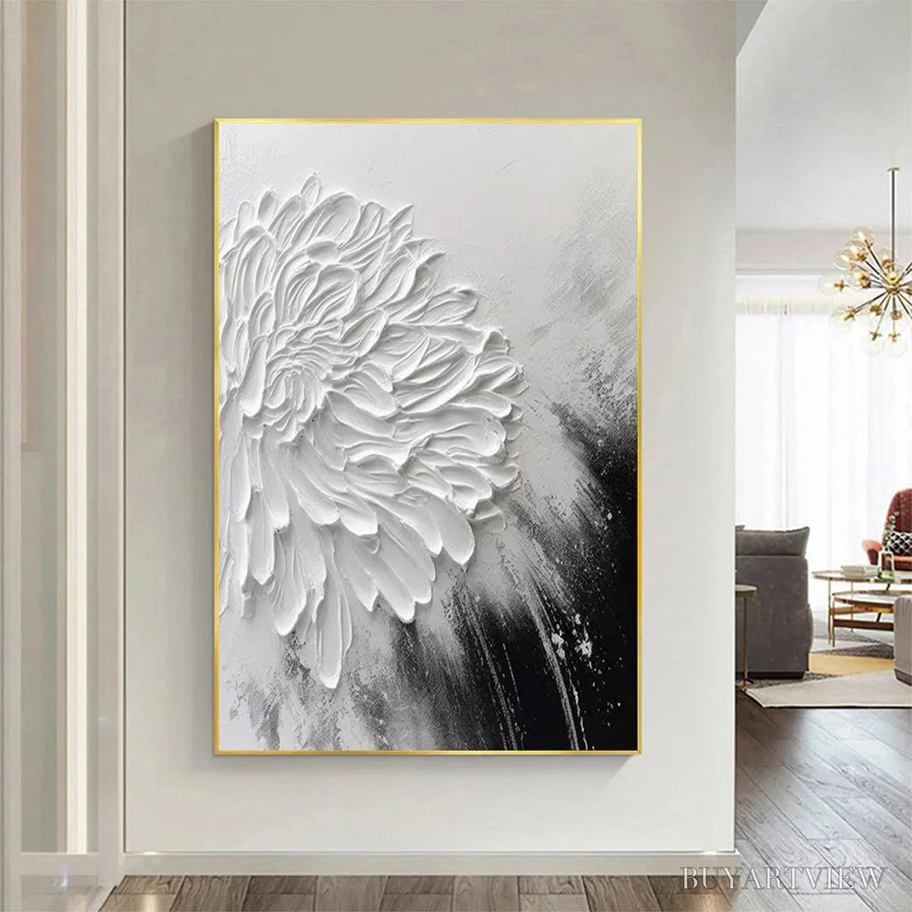 ARTOVITAS White Textured Bloom – 3D Floral Impasto Painting, Vertical - image 2