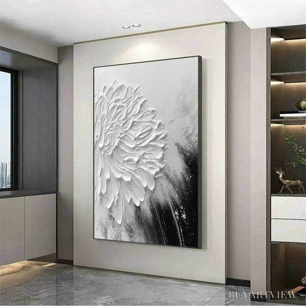 ARTOVITAS White Textured Bloom – 3D Floral Impasto Painting, Vertical - image 4