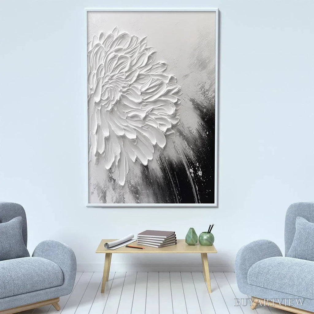 ARTOVITAS White Textured Bloom – 3D Floral Impasto Painting, Vertical - image 5