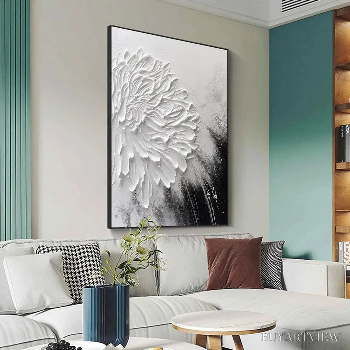ARTOVITAS White Textured Bloom – 3D Floral Impasto Painting, Vertical - image 6