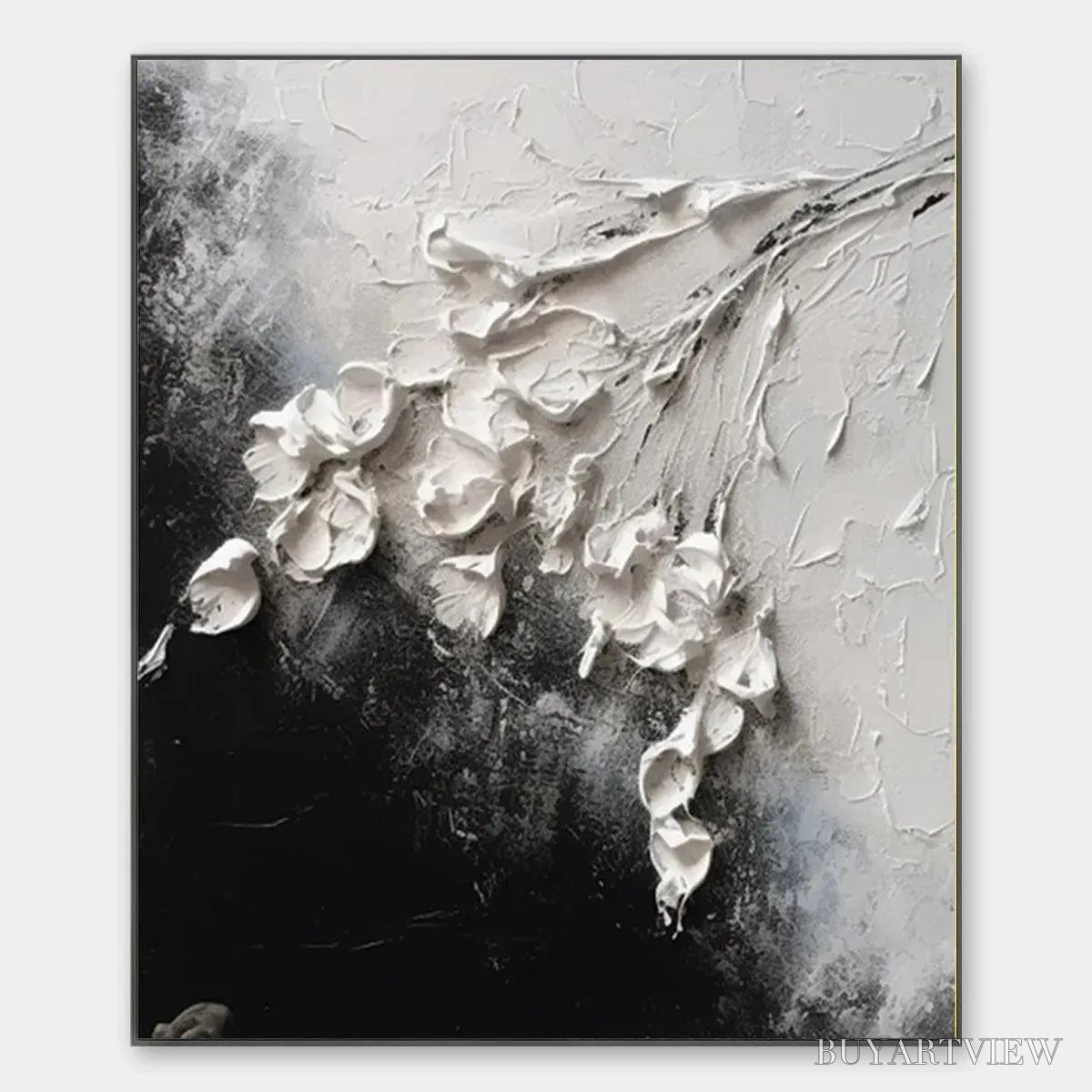 ARTOVITAS White Floral Impasto – Textured Floral Painting, Square - image 1