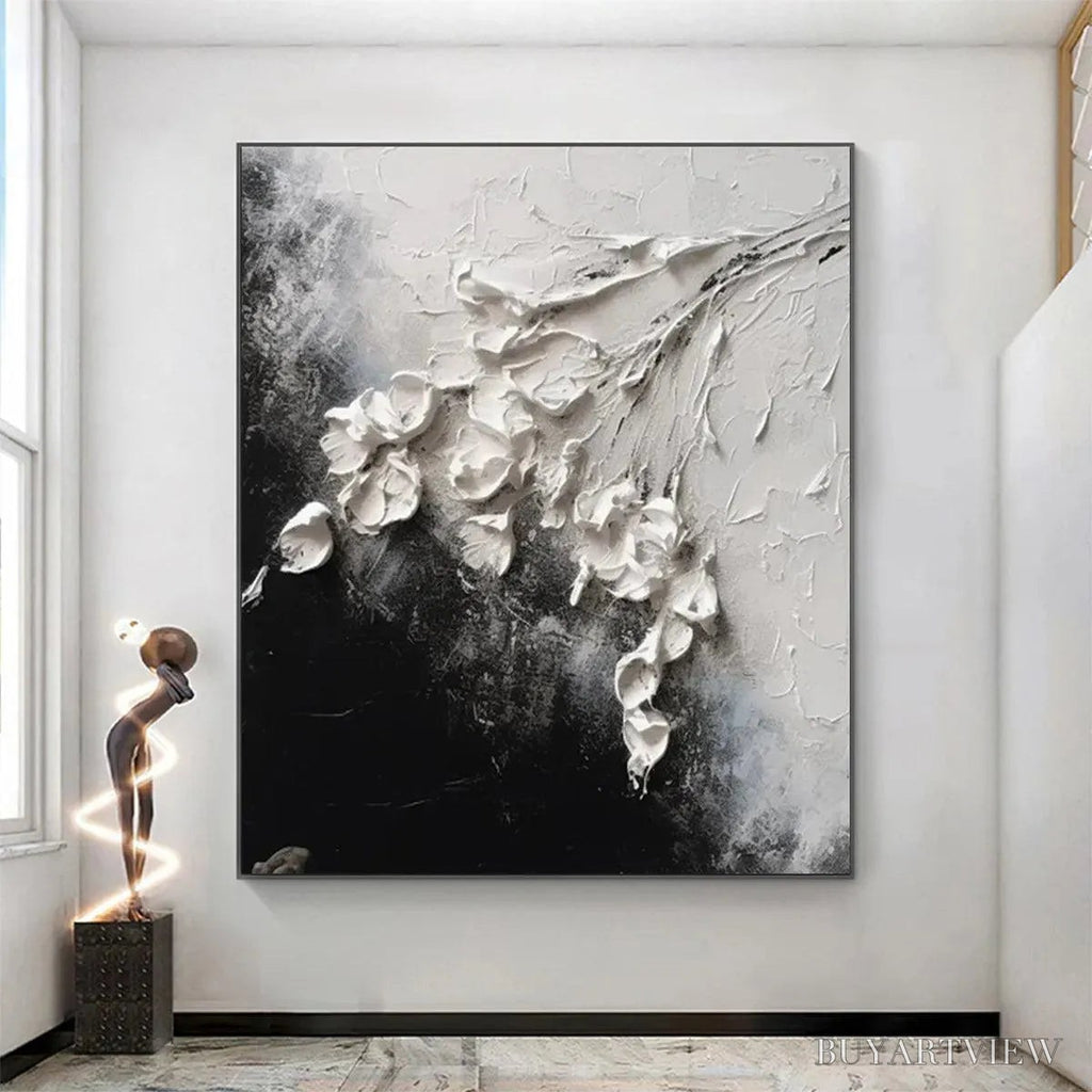 ARTOVITAS White Floral Impasto – Textured Floral Painting, Square - image 2