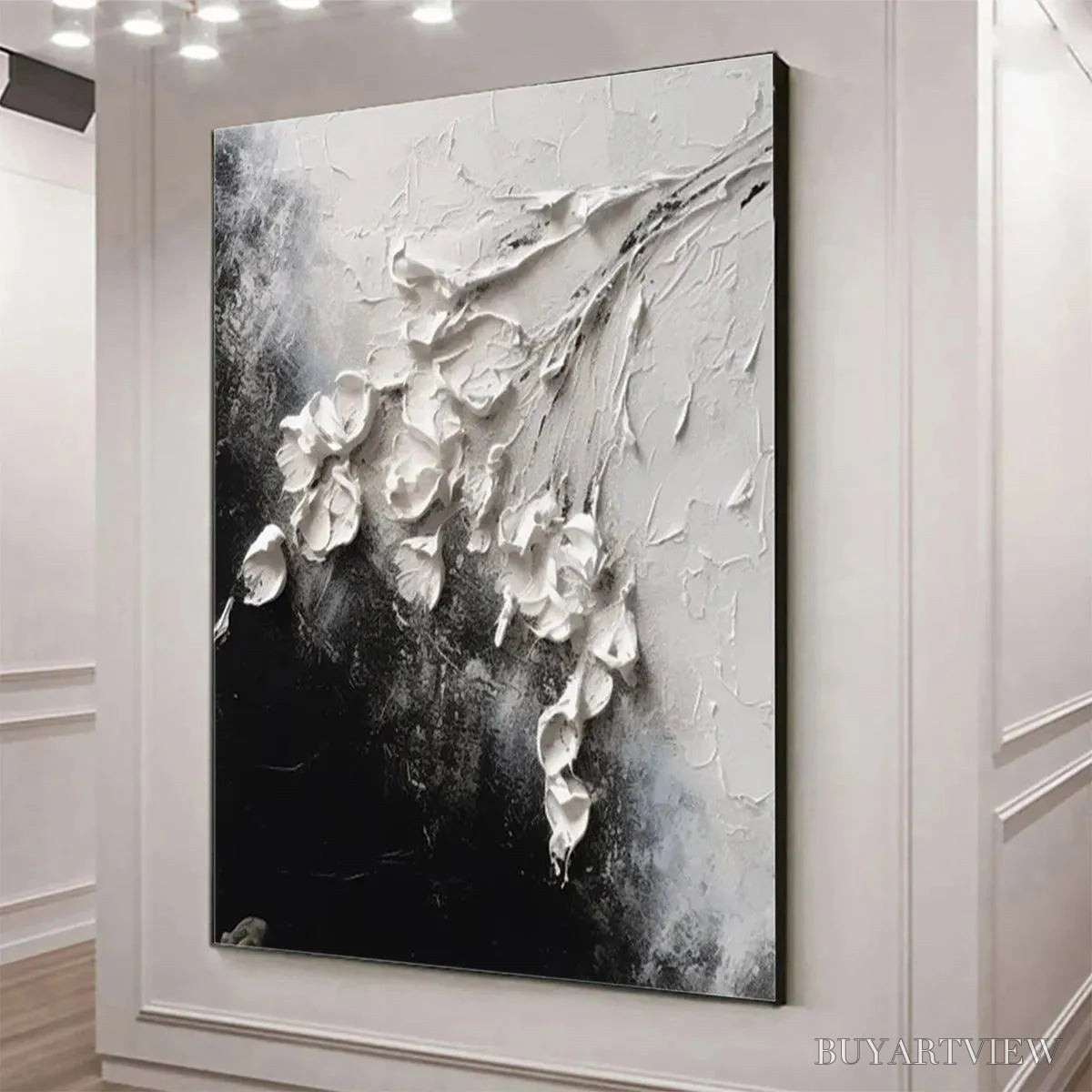 ARTOVITAS White Floral Impasto – Textured Floral Painting, Square - image 4