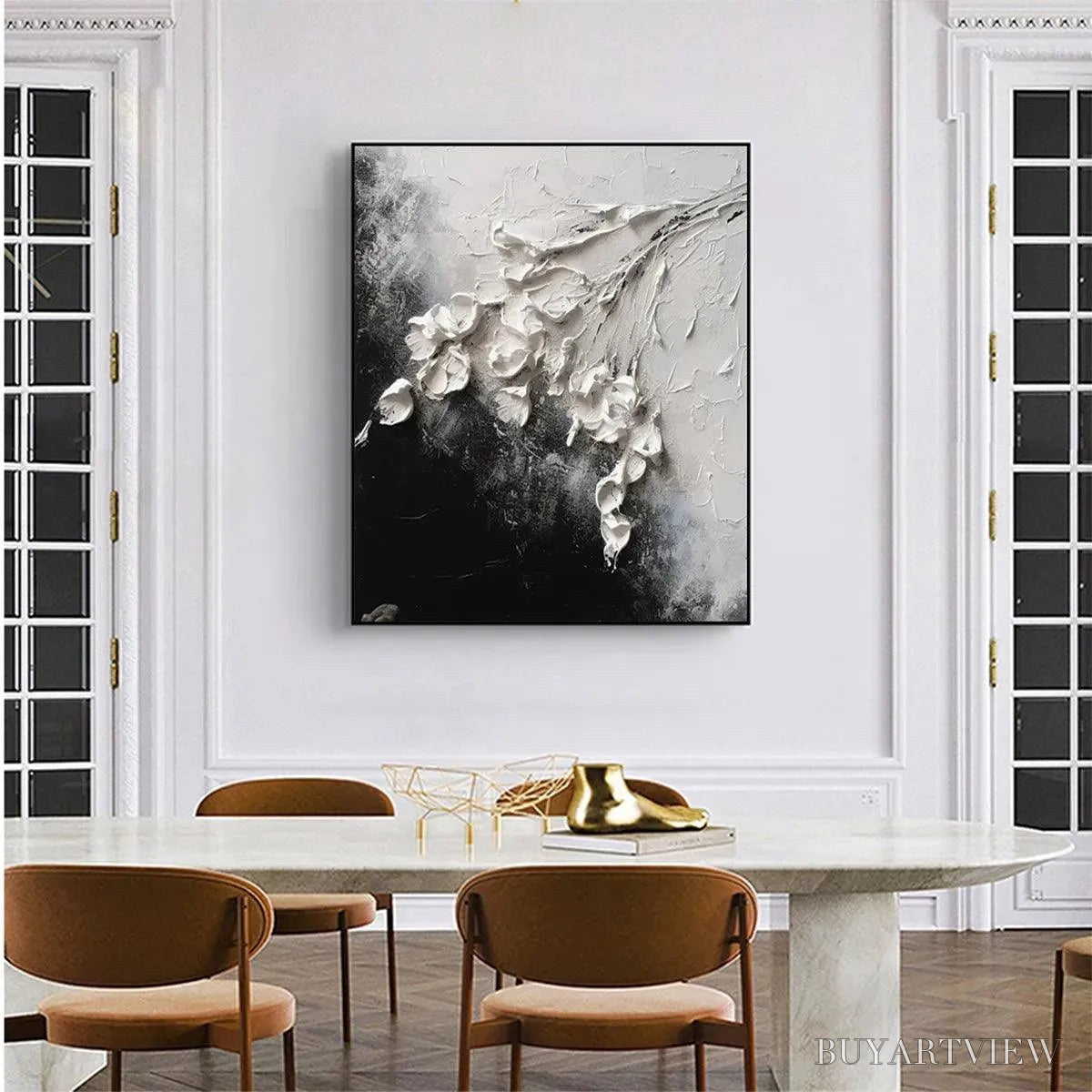 ARTOVITAS White Floral Impasto – Textured Floral Painting, Square - image 5