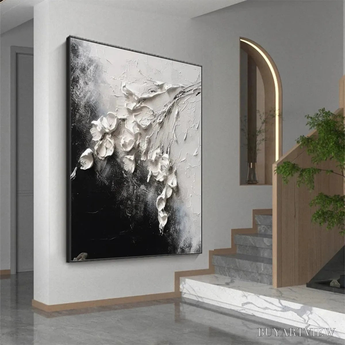 ARTOVITAS White Floral Impasto – Textured Floral Painting, Square - image 6