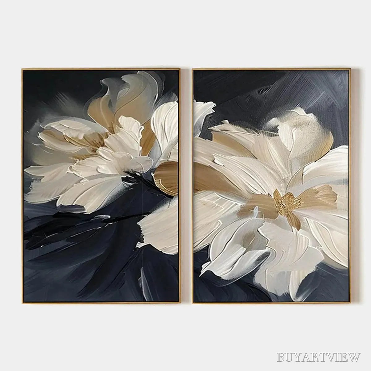 ARTOVITAS Abstract Floral Diptych – Textured Floral Painting Set of 2, Vertical - image 1