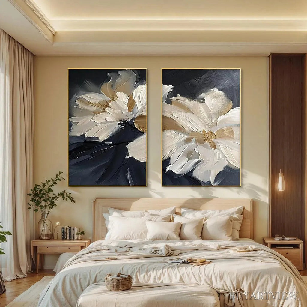 ARTOVITAS Abstract Floral Diptych – Textured Floral Painting Set of 2, Vertical - image 2
