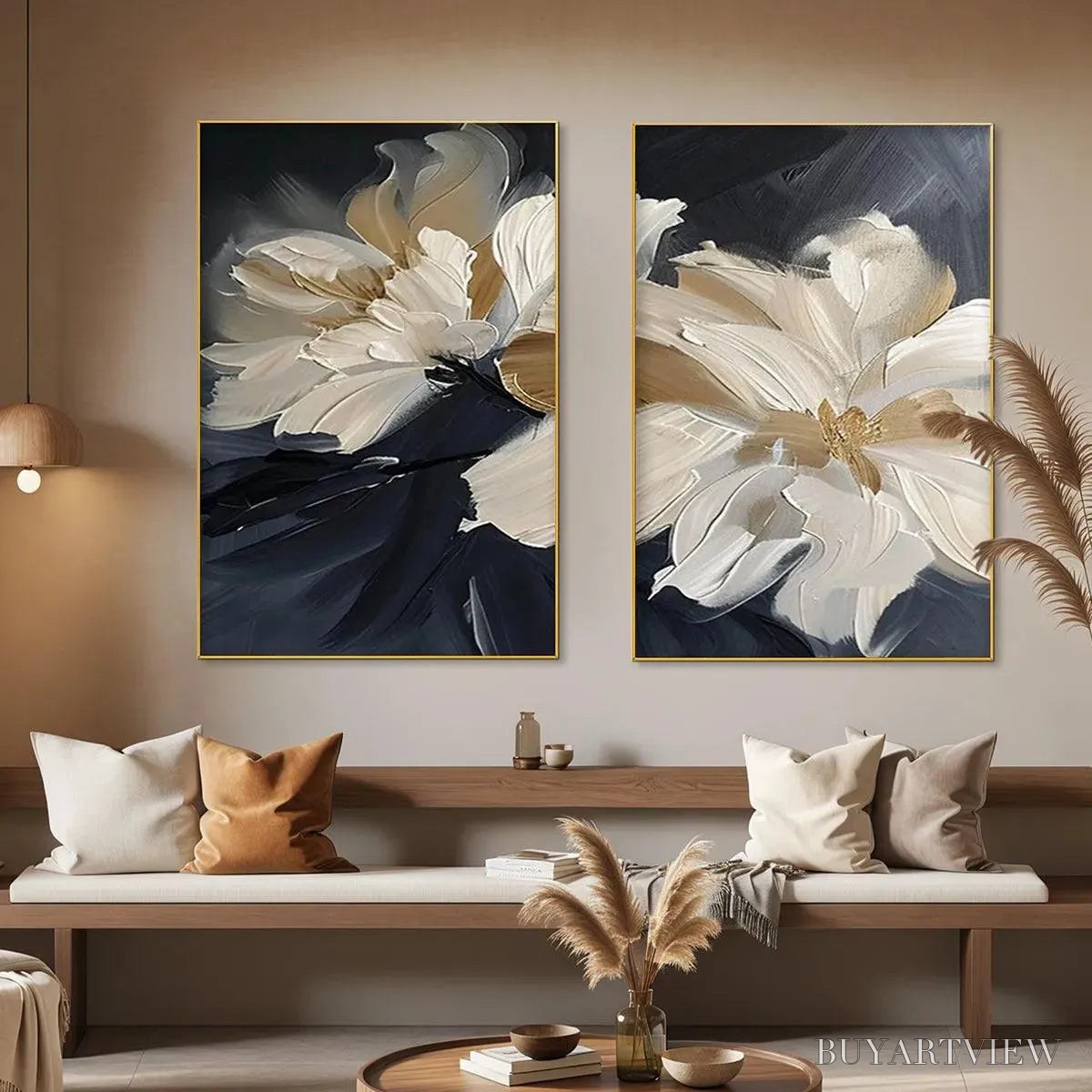ARTOVITAS Abstract Floral Diptych – Textured Floral Painting Set of 2, Vertical - image 4