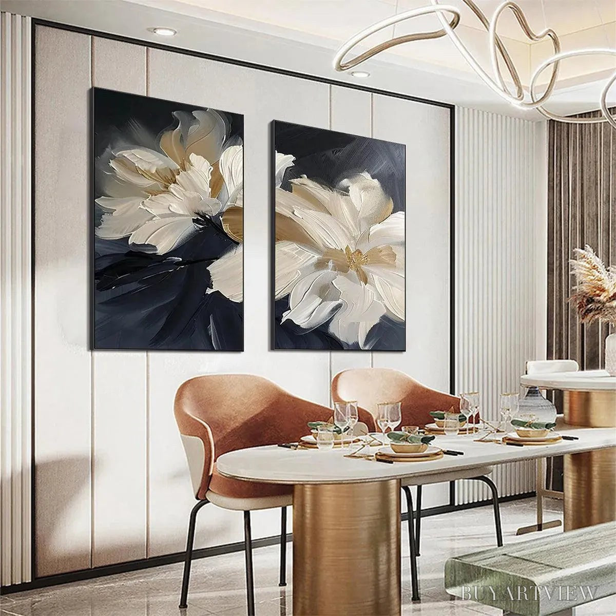 ARTOVITAS Abstract Floral Diptych – Textured Floral Painting Set of 2, Vertical - image 5