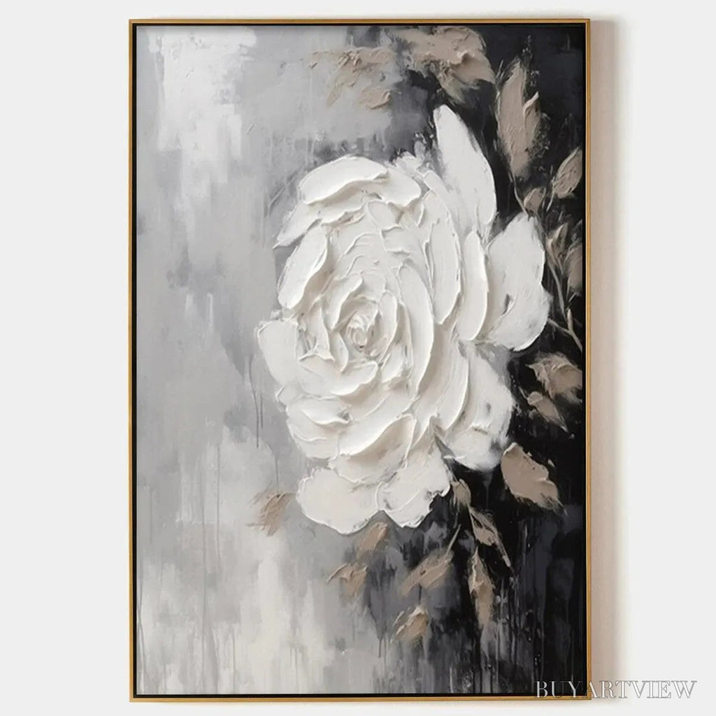 ARTOVITAS Textured White Rose – 3D Floral Impasto Painting, Square - image 1