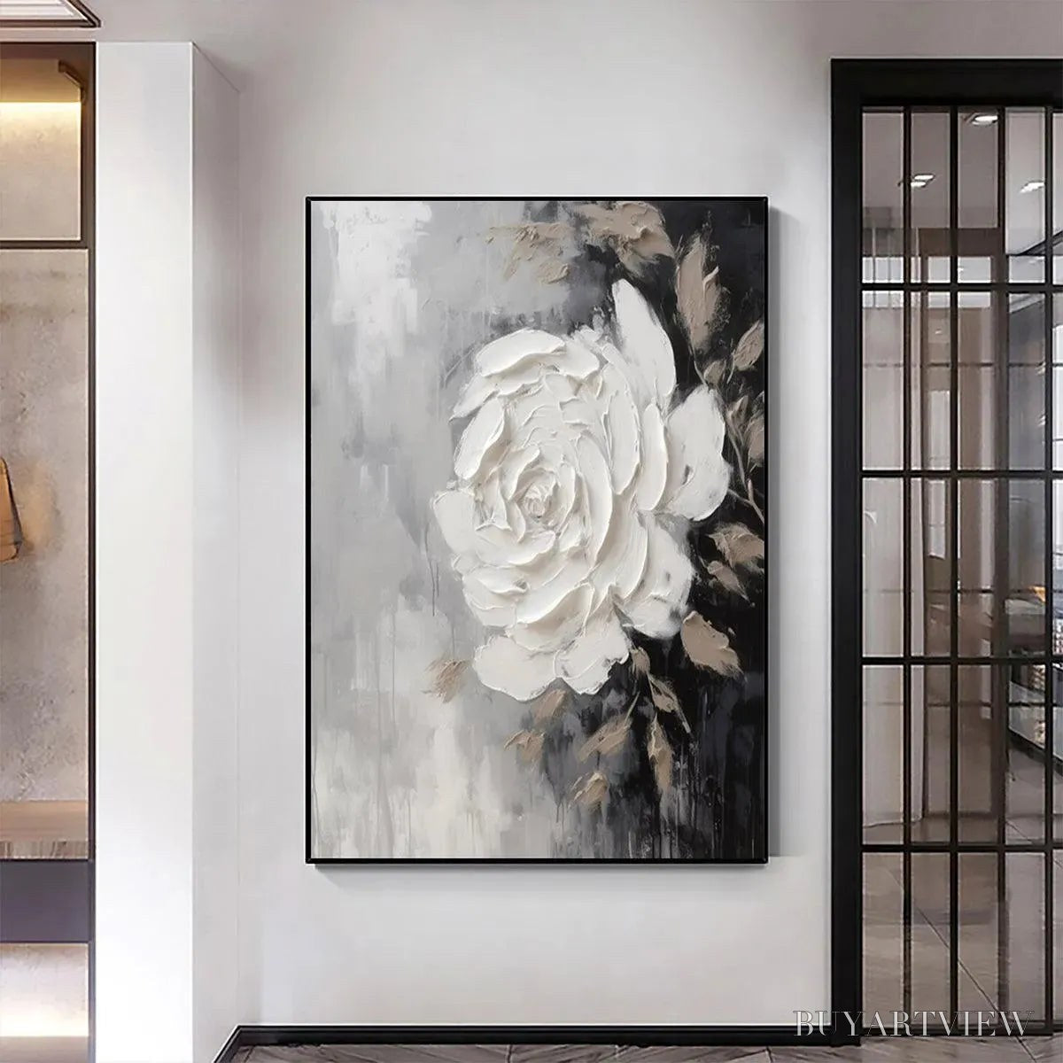 ARTOVITAS Textured White Rose – 3D Floral Impasto Painting, Square - image 2