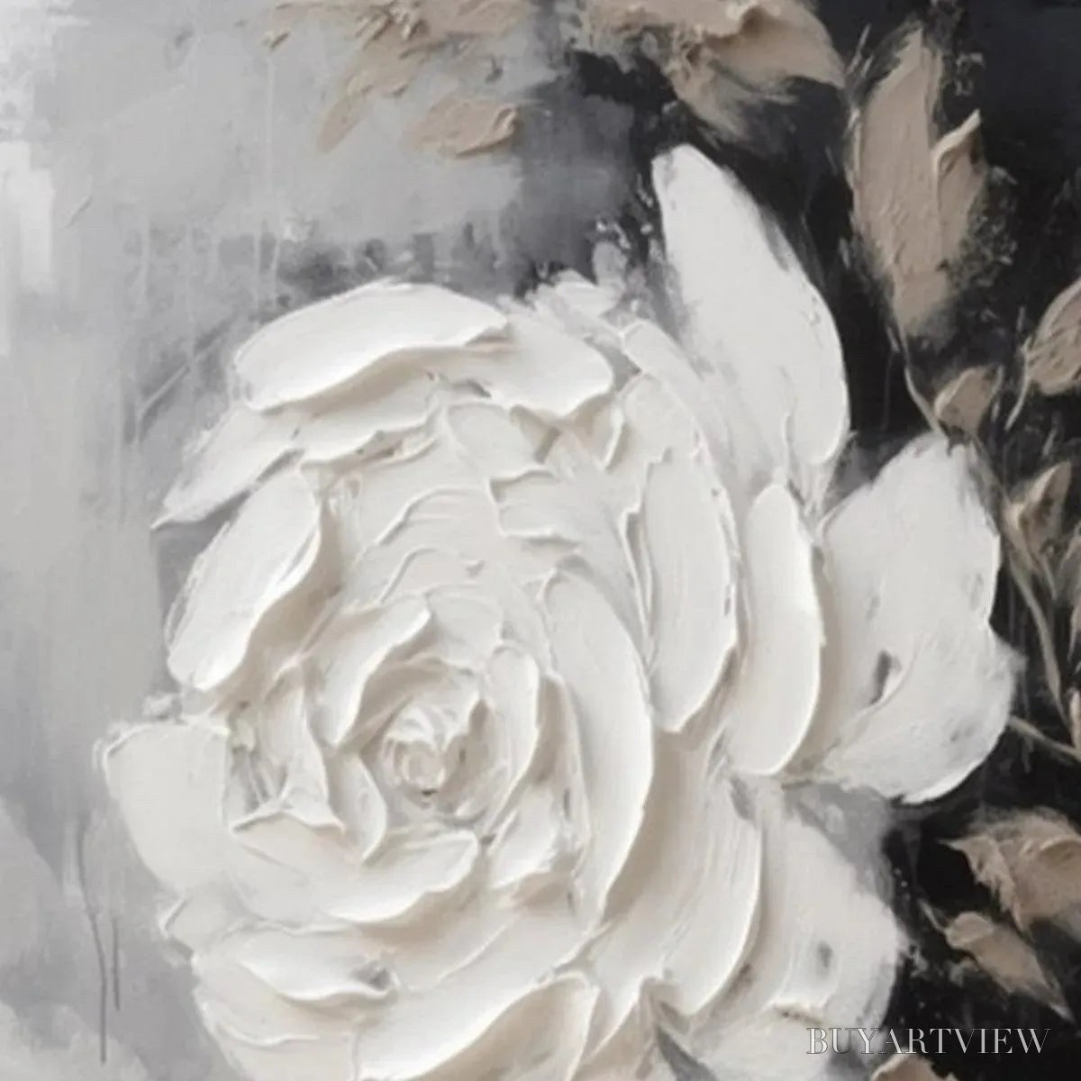 ARTOVITAS Textured White Rose – 3D Floral Impasto Painting, Square - image 3