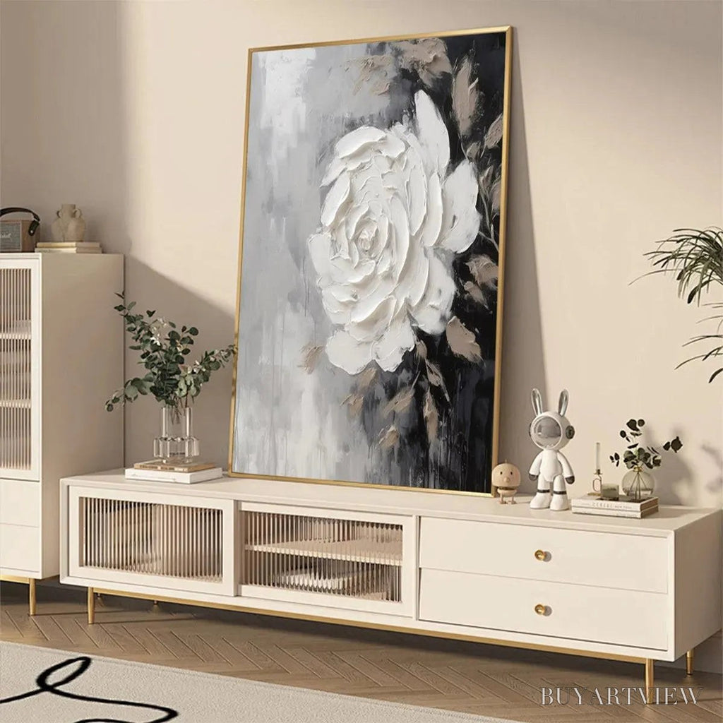 ARTOVITAS Textured White Rose – 3D Floral Impasto Painting, Square - image 4