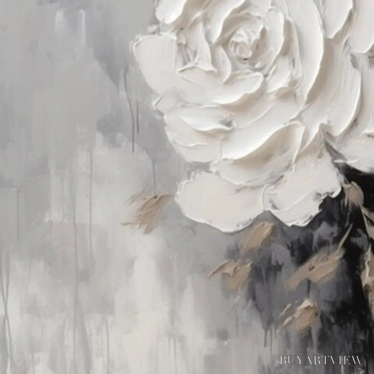 ARTOVITAS Textured White Rose – 3D Floral Impasto Painting, Square - image 5