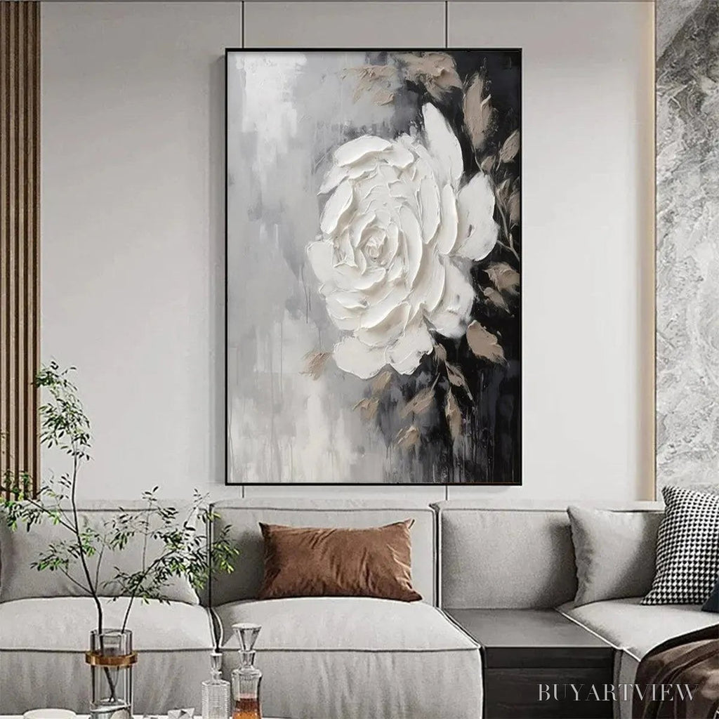 ARTOVITAS Textured White Rose – 3D Floral Impasto Painting, Square - image 6