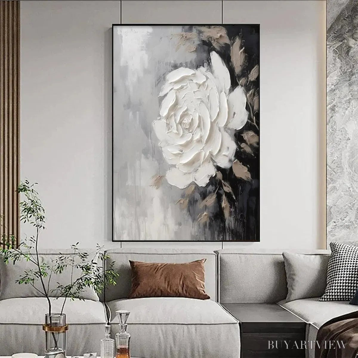 ARTOVITAS Textured White Rose – 3D Floral Impasto Painting, Square - image 6