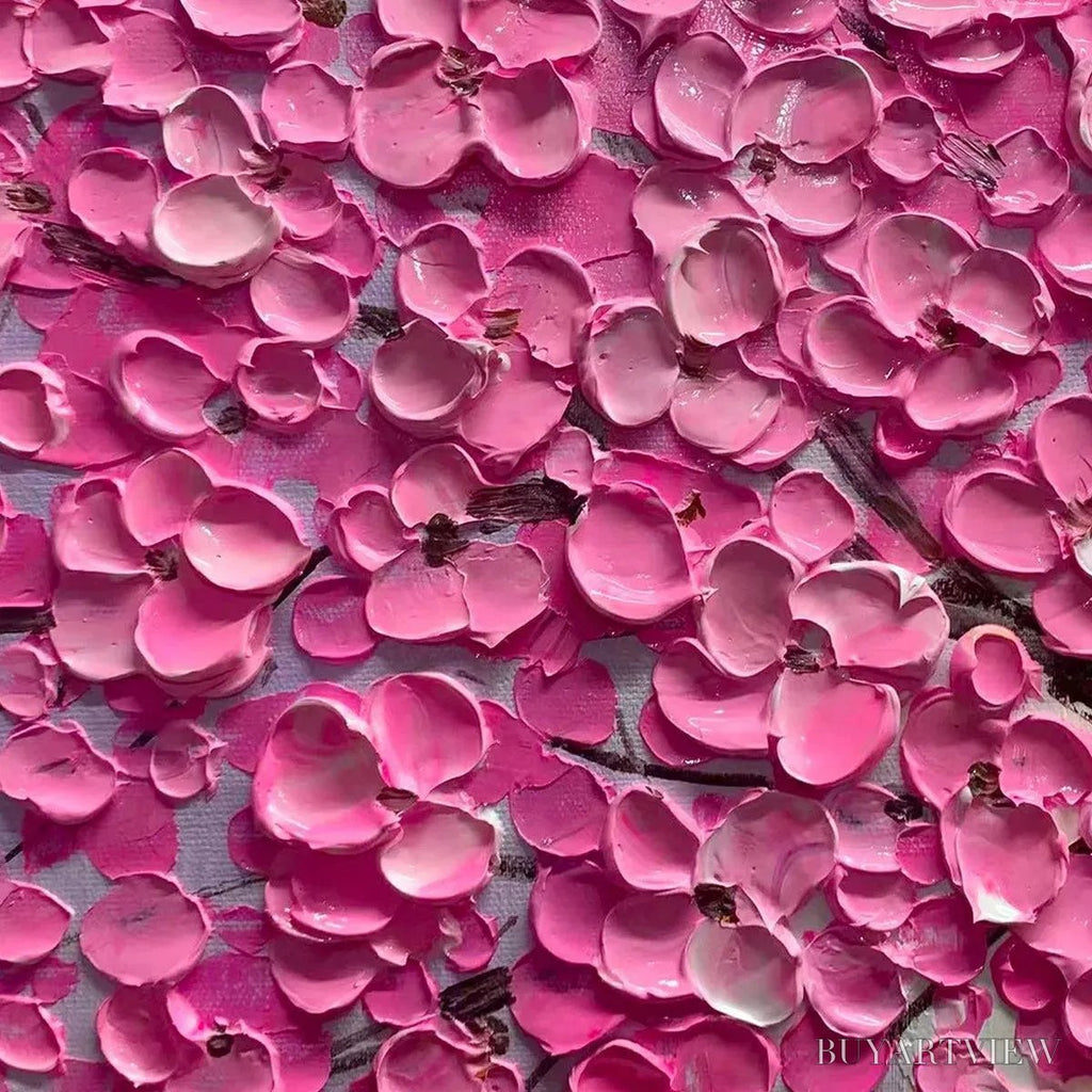 ARTOVITAS Pink Blossom Abundance – Textured Impasto Cherry Blossom Tree Painting, Horizontal - image 3