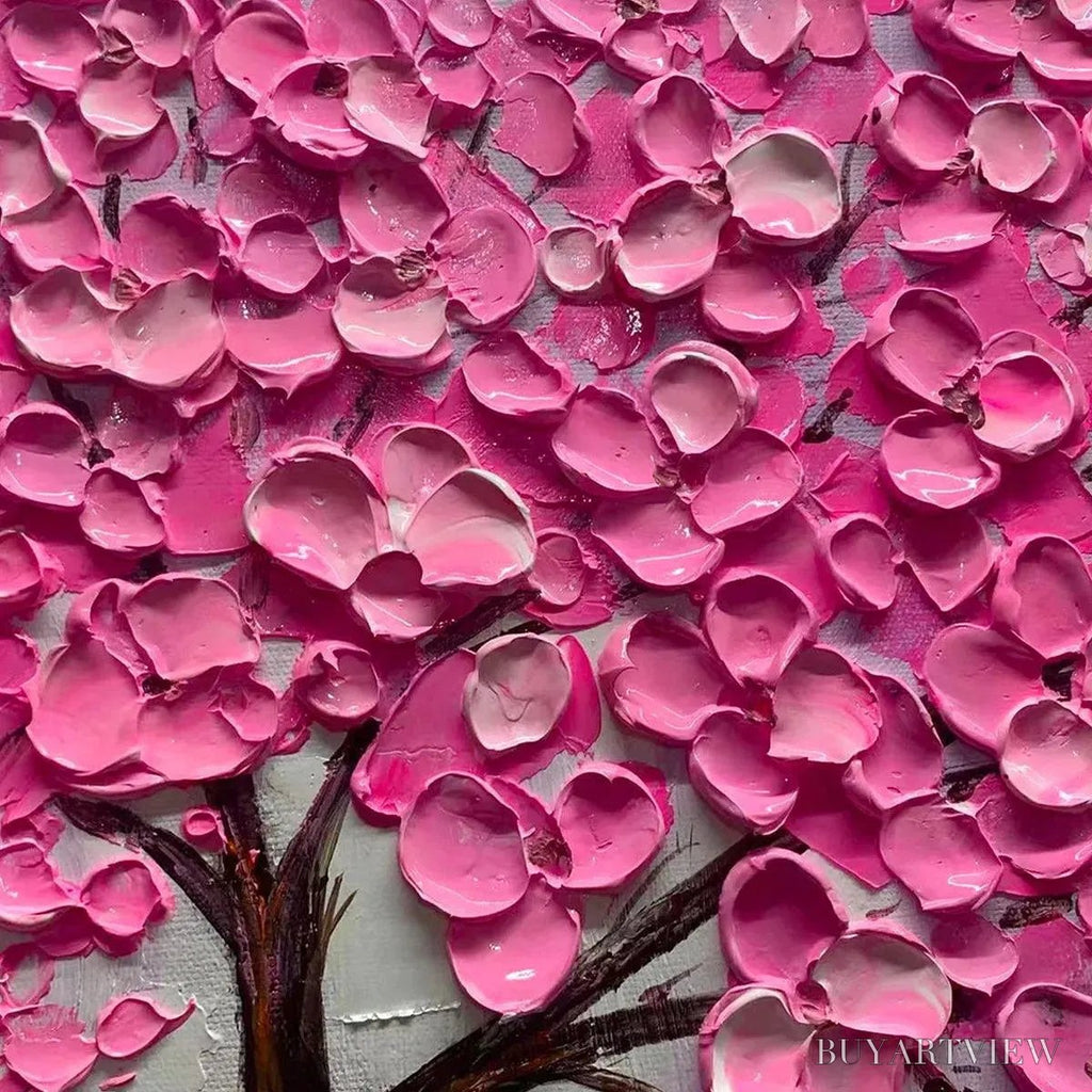 ARTOVITAS Pink Blossom Abundance – Textured Impasto Cherry Blossom Tree Painting, Horizontal - image 6