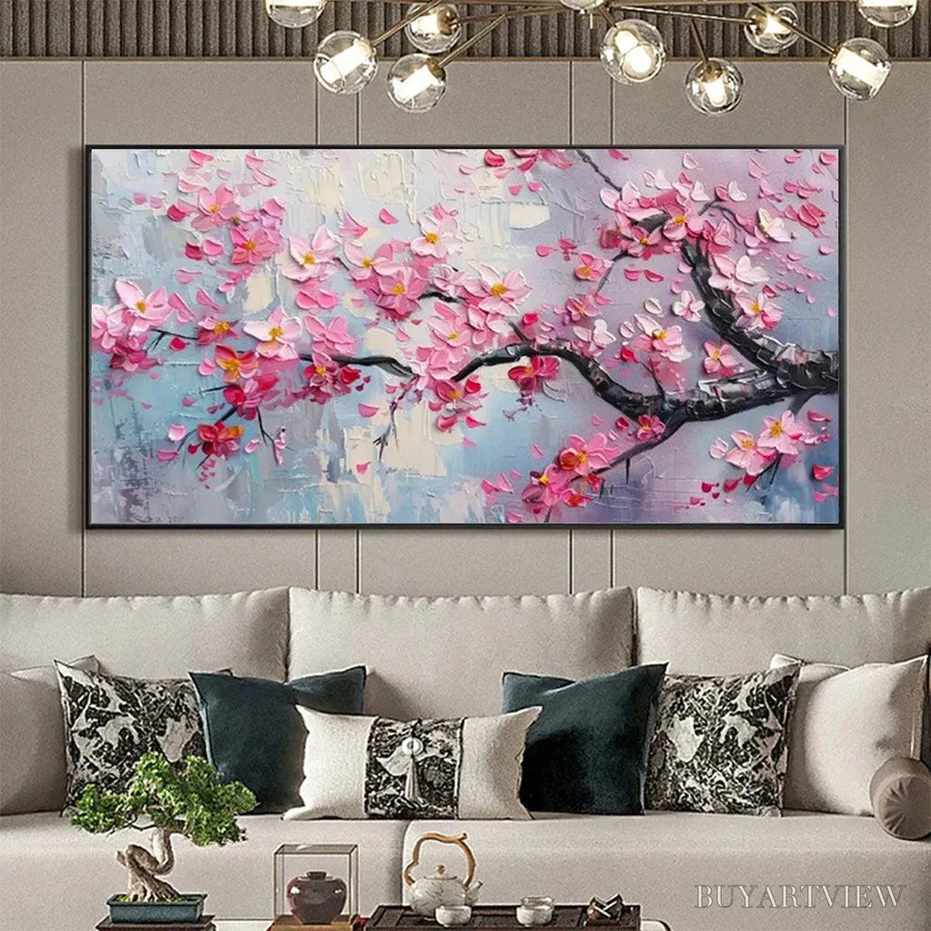 ARTOVITAS Springtime Serenade – Textured Cherry Blossom Painting, Horizontal - image 2