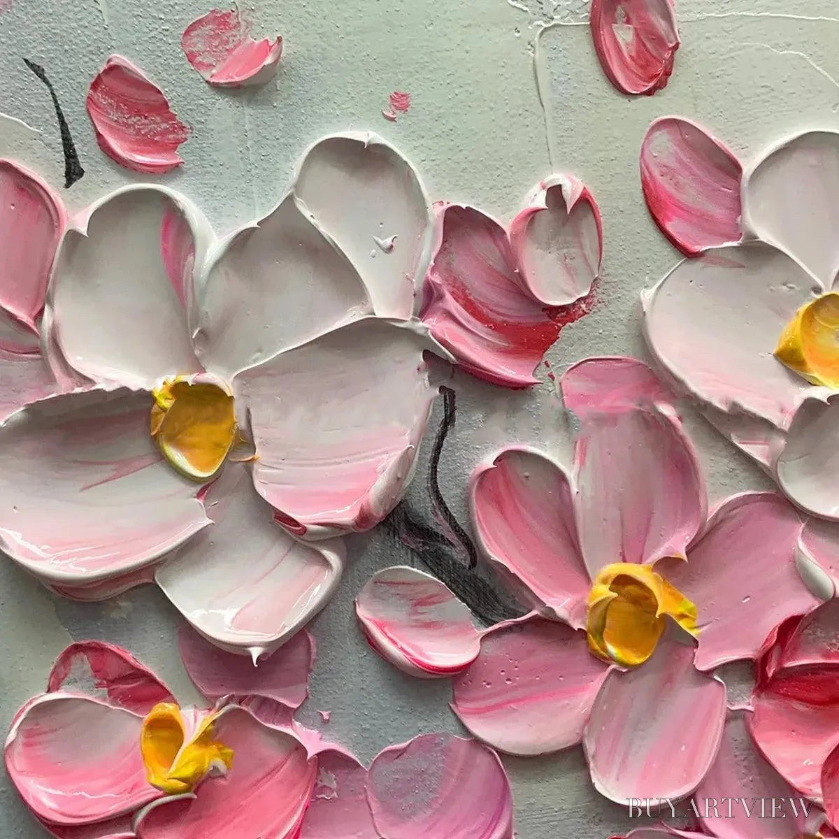 ARTOVITAS Springtime Serenade – Textured Cherry Blossom Painting, Horizontal - image 3