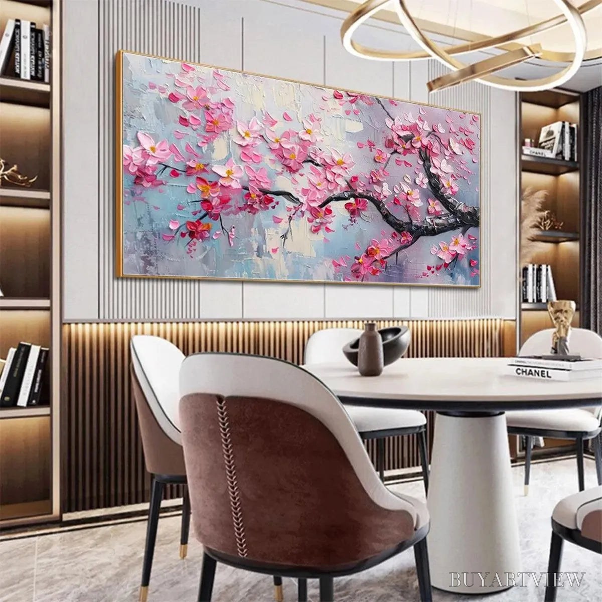 ARTOVITAS Springtime Serenade – Textured Cherry Blossom Painting, Horizontal - image 4