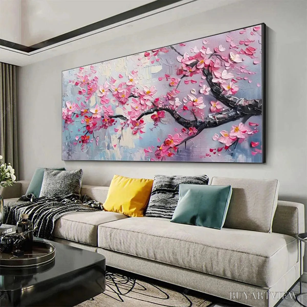 ARTOVITAS Springtime Serenade – Textured Cherry Blossom Painting, Horizontal - image 5
